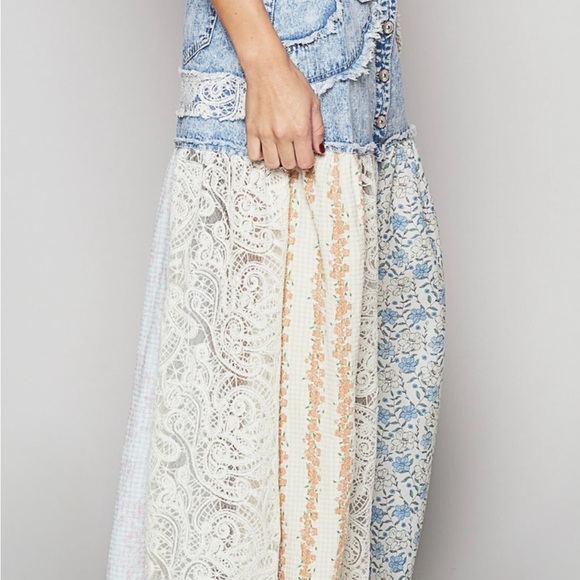 POL Blue and Cream Patchwork Maxi Skirt - Picture 2 of 6